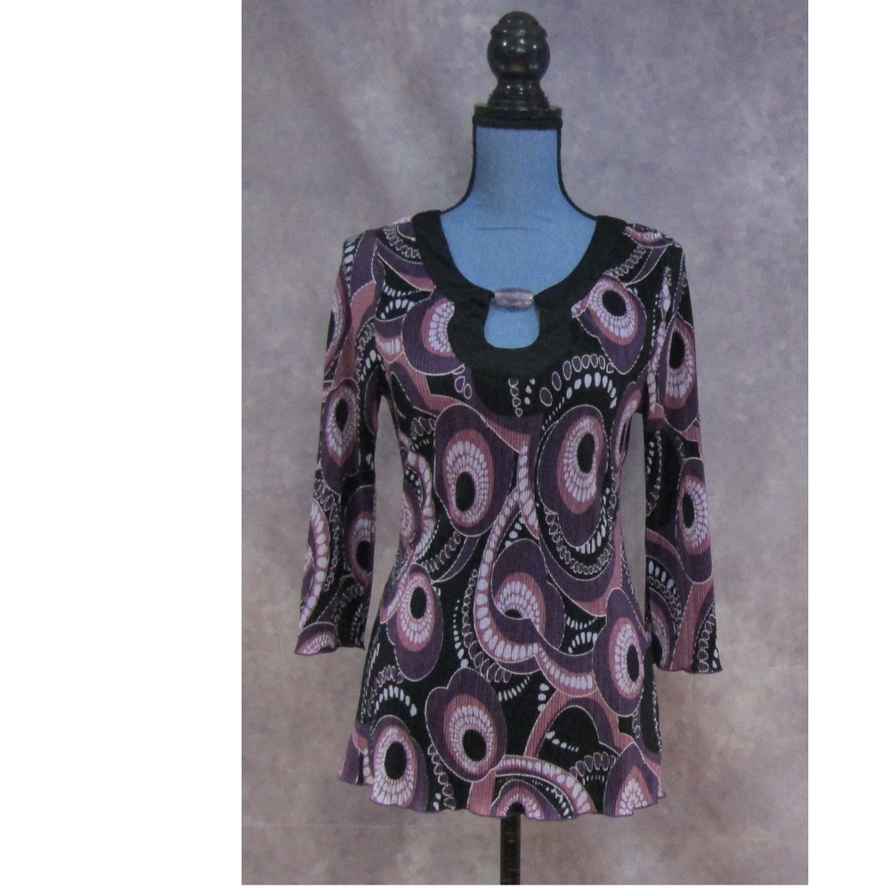 Zoey & Beth Jeweled Neck Tunic Blouse Purple Pink